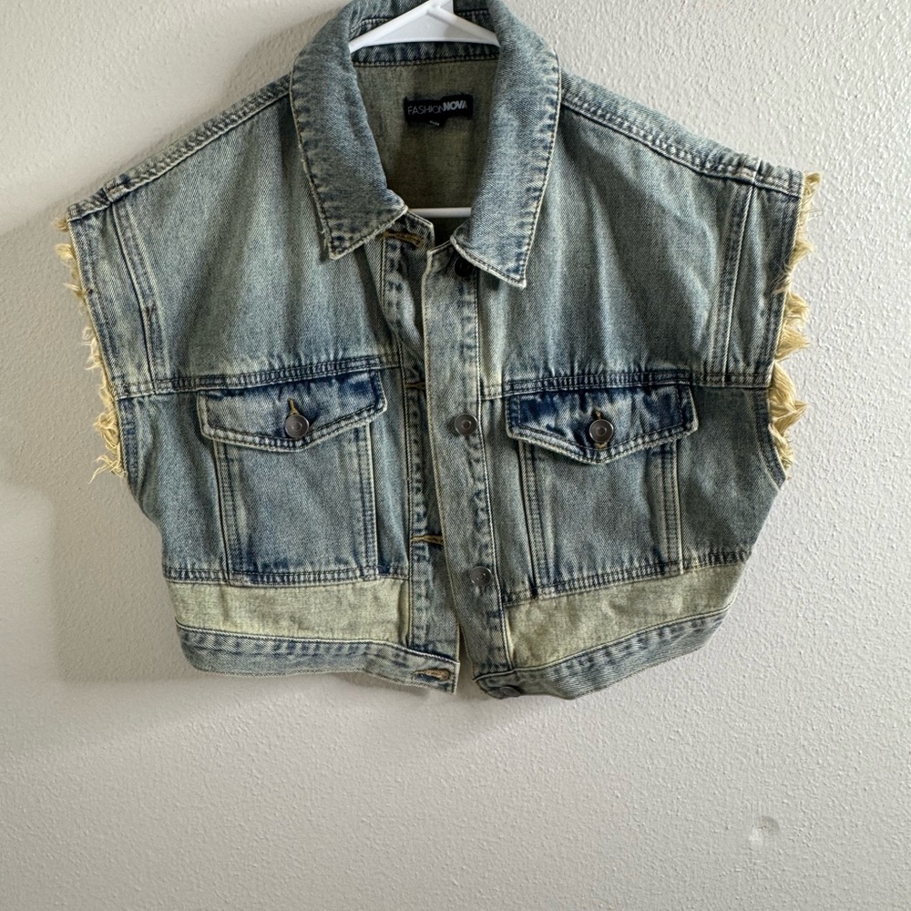 Fashion Nova Light Wash Denim Vest with Frayed Edges